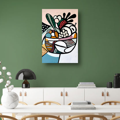 Kleurrijk kubistisch schilderij van fruit canvas