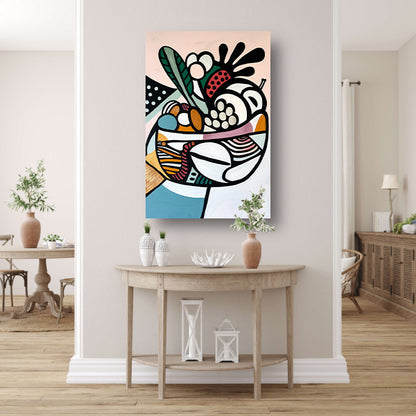 Kleurrijk kubistisch schilderij van fruit poster