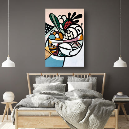 Kleurrijk kubistisch schilderij van fruit poster