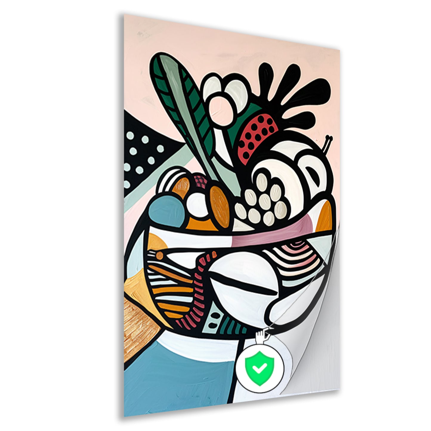 Kleurrijk kubistisch schilderij van fruit poster