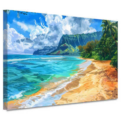 Impressionistisch Strand met Bergen canvas