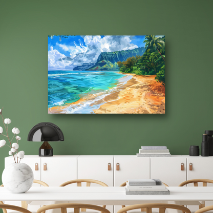 Impressionistisch Strand met Bergen canvas