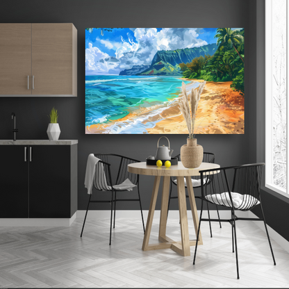 Impressionistisch Strand met Bergen canvas