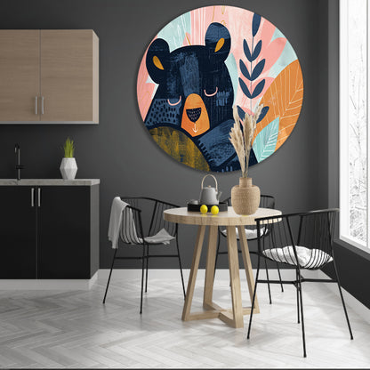 Abstracte beer met kleurrijke bladeren aluminium muurcirkel