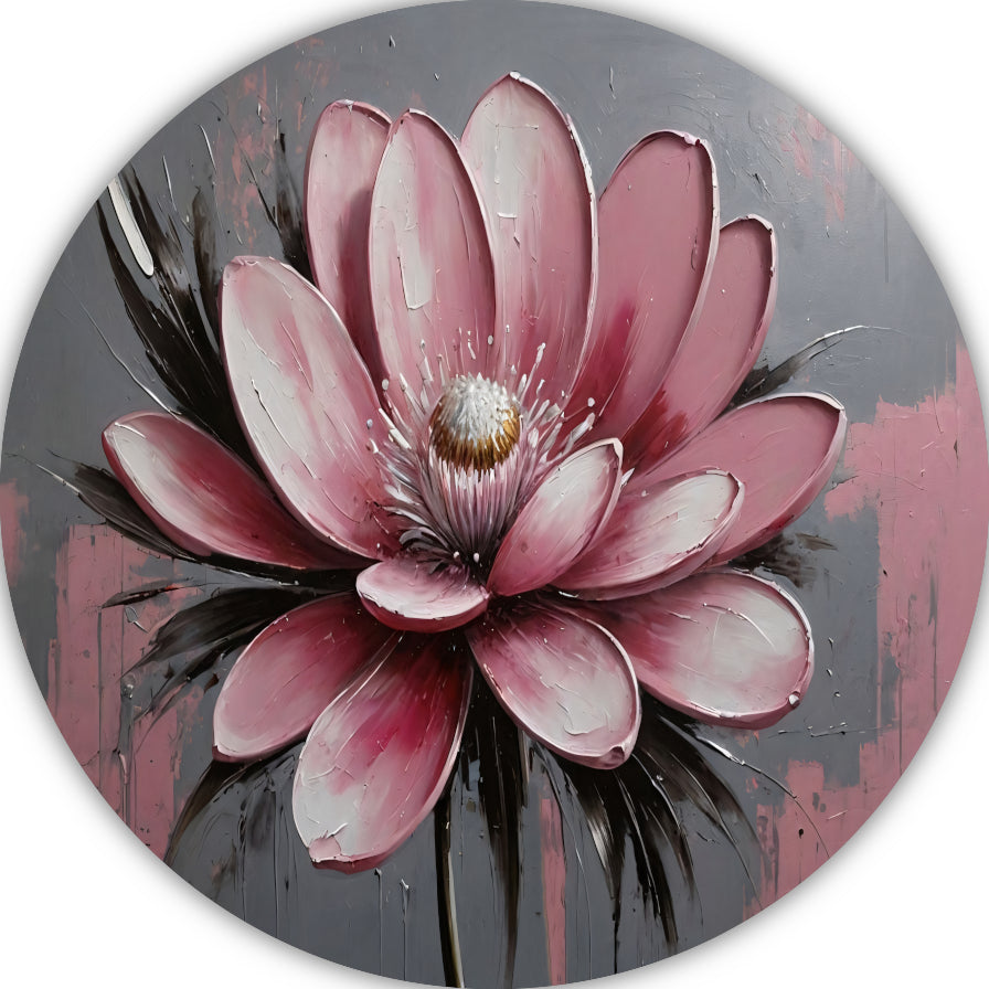 Moderne Roze Bloem met Zilveren Highlights aluminium muurcirkel