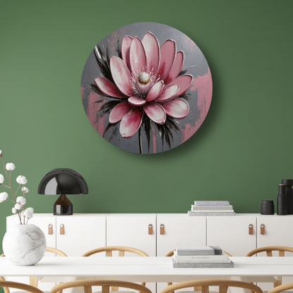 Moderne Roze Bloem met Zilveren Highlights aluminium muurcirkel
