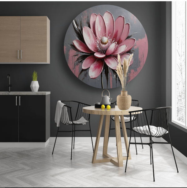 Moderne Roze Bloem met Zilveren Highlights aluminium muurcirkel