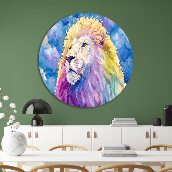 Kleurrijk abstract leeuwenschilderij in waterverf forex muurcirkel