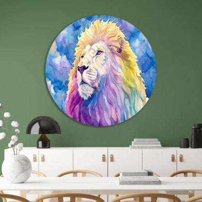 Kleurrijk abstract leeuwenschilderij in waterverf forex muurcirkel