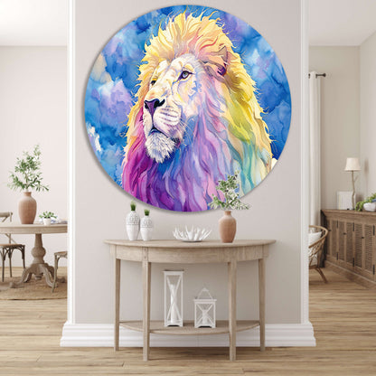 Kleurrijk abstract leeuwenschilderij in waterverf forex muurcirkel