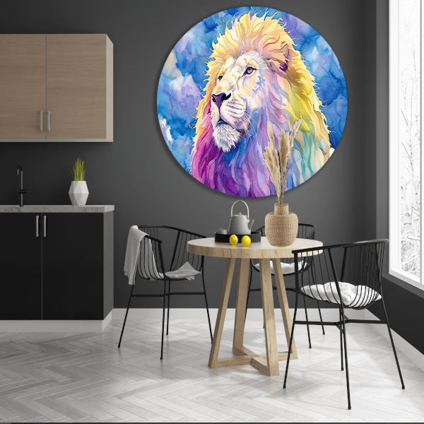 Kleurrijk abstract leeuwenschilderij in waterverf forex muurcirkel