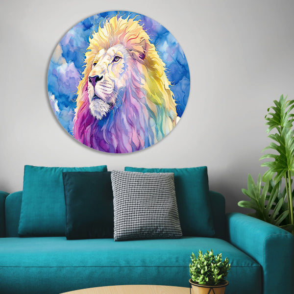 Kleurrijk abstract leeuwenschilderij in waterverf forex muurcirkel