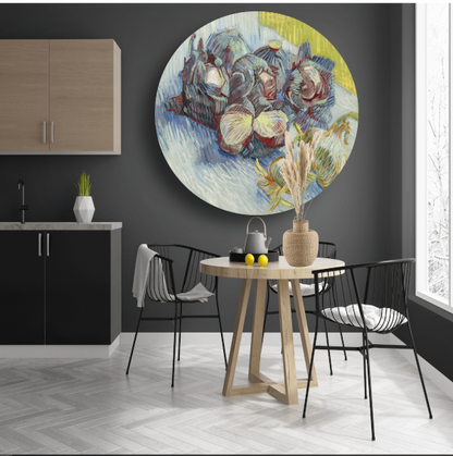 Rode kool en uien - Vincent van Gogh aluminium muurcirkel