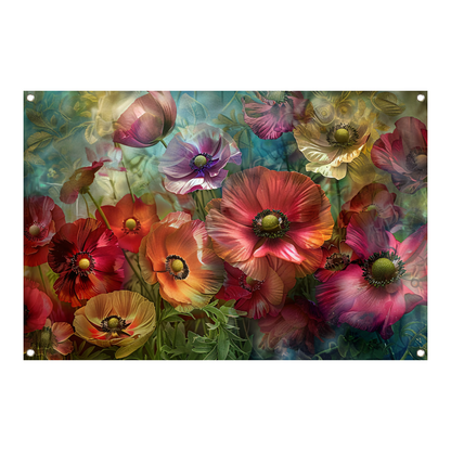 Kleurrijke abstracte impressie van diverse bloemen tuinposter
