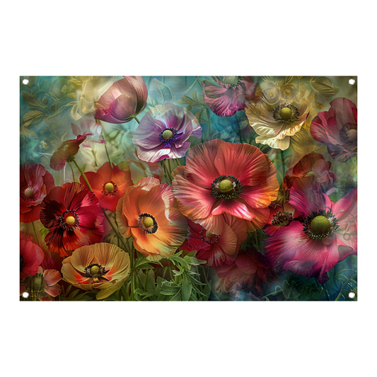 Kleurrijke abstracte impressie van diverse bloemen tuinposter