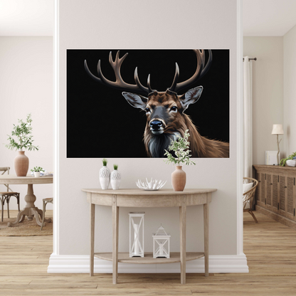 Monochroom Portret van een Majestueuze Hert canvas met baklijst