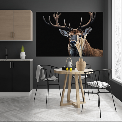Monochroom Portret van een Majestueuze Hert canvas met baklijst