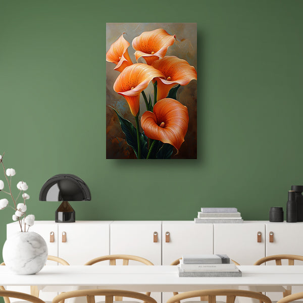 Elegante Oranje Calla Lelies op Schilderij canvas