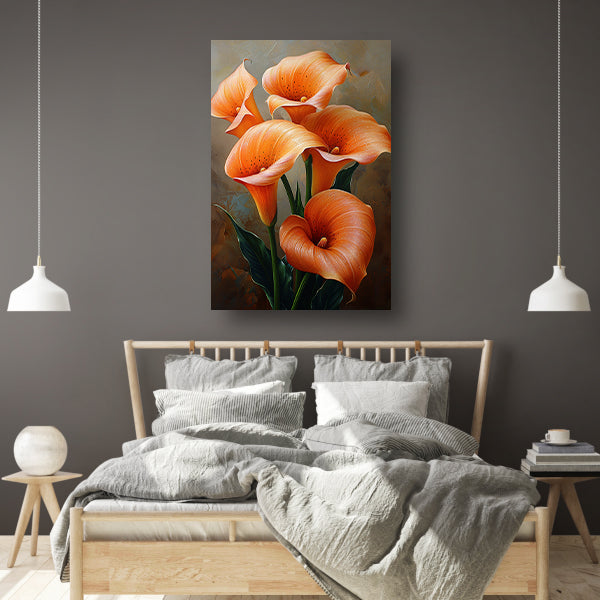 Elegante Oranje Calla Lelies op Schilderij canvas