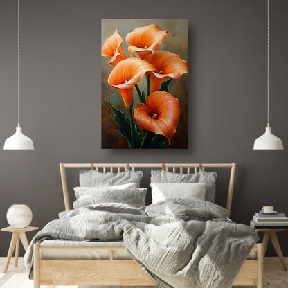 Elegante Oranje Calla Lelies op Schilderij canvas