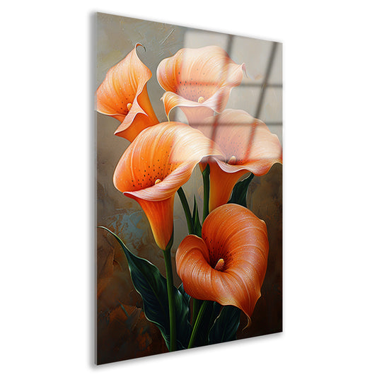 Elegante Oranje Calla Lelies op Schilderij acrylglas