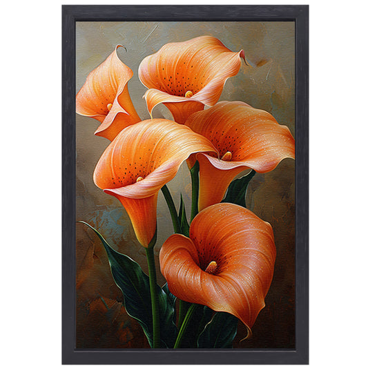 Elegante Oranje Calla Lelies op Schilderij canvas met baklijst