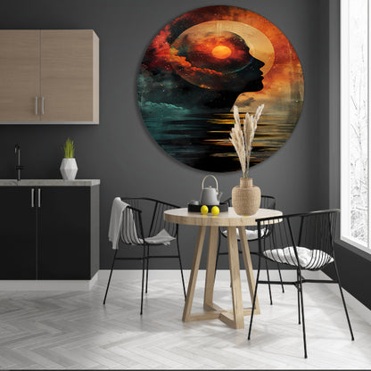 Silhouet met kosmisch landschap in hoofd forex muurcirkel