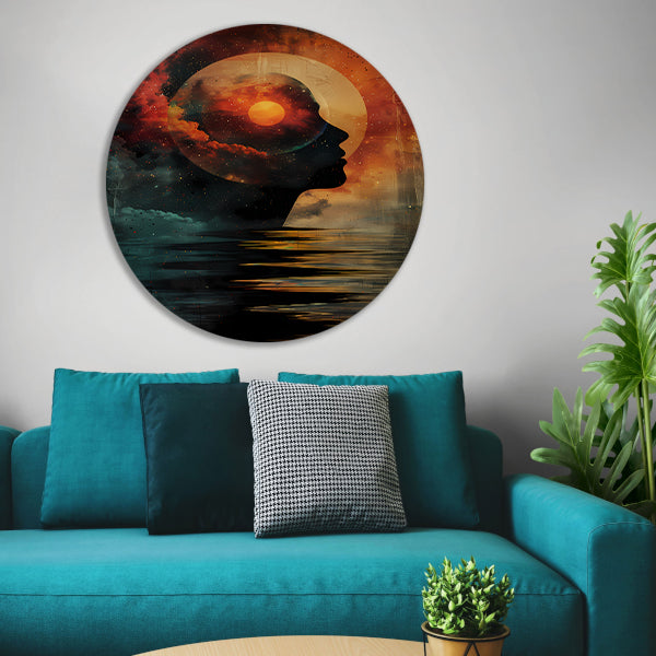 Silhouet met kosmisch landschap in hoofd forex muurcirkel