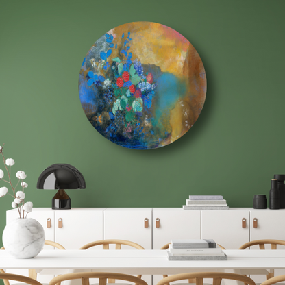 Ophelia tussen de bloemen - Odilon Redon aluminium muurcirkel