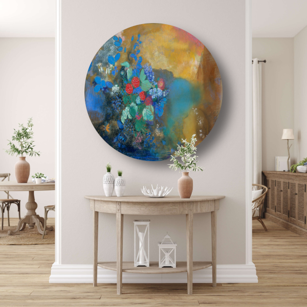 Ophelia tussen de bloemen - Odilon Redon aluminium muurcirkel