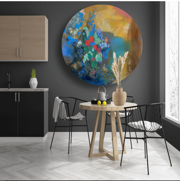 Ophelia tussen de bloemen - Odilon Redon aluminium muurcirkel