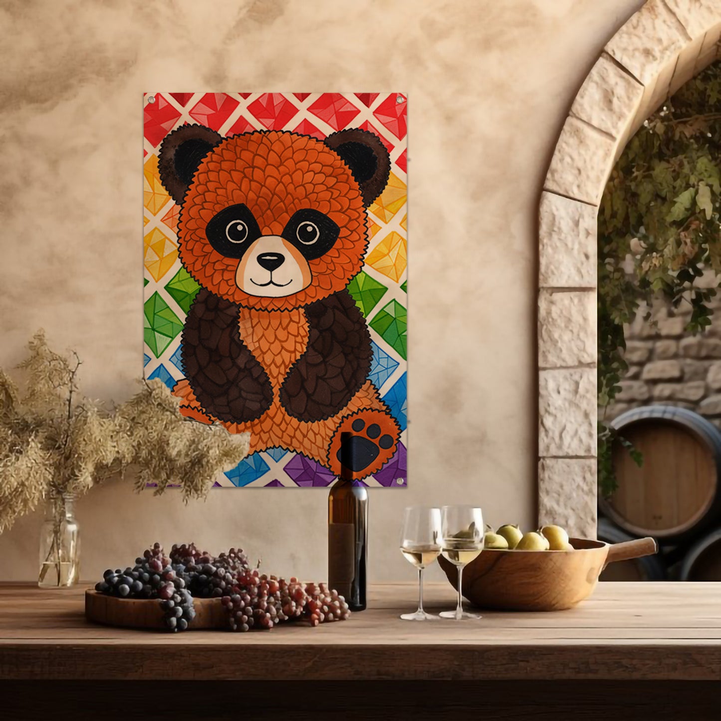 Kleurrijk Pop Art Panda met Diamanten tuinposter