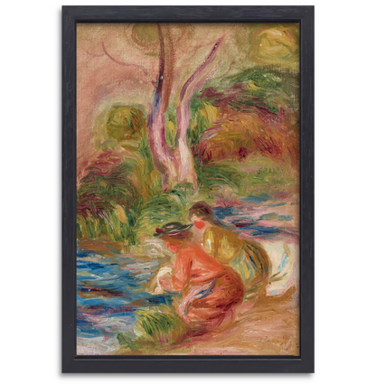 De wassers - Pierre-Auguste Renoir canvas met baklijst