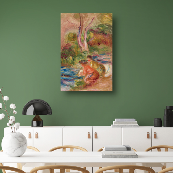 De wassers - Pierre-Auguste Renoir canvas met baklijst