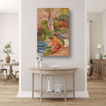De wassers - Pierre-Auguste Renoir canvas met baklijst