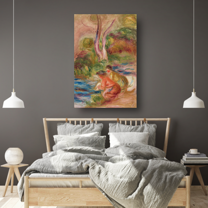 De wassers - Pierre-Auguste Renoir canvas met baklijst