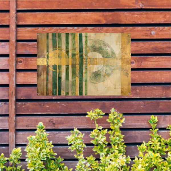 Moderne Bamboe en Gouden Cirkels Abstract tuinposter