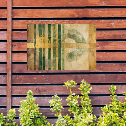 Moderne Bamboe en Gouden Cirkels Abstract tuinposter