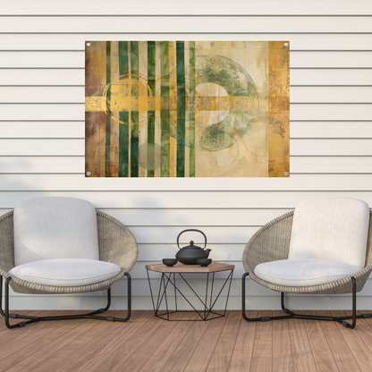 Moderne Bamboe en Gouden Cirkels Abstract tuinposter