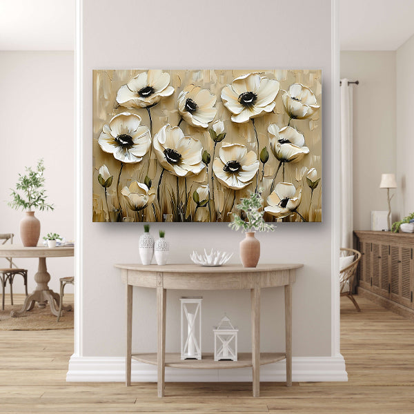 Abstracte minimalistische bloemen in sepia kleuren canvas met baklijst