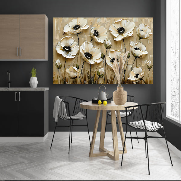 Abstracte minimalistische bloemen in sepia kleuren canvas met baklijst