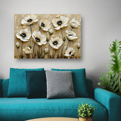 Abstracte minimalistische bloemen in sepia kleuren canvas met baklijst