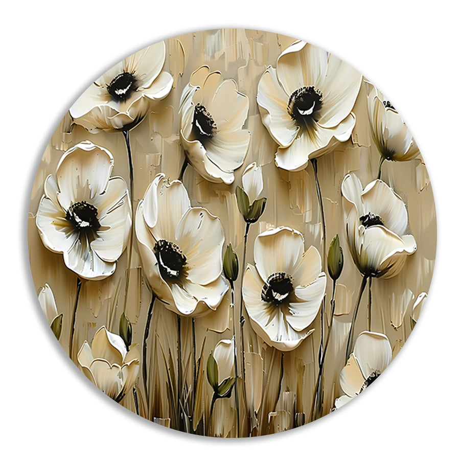 Abstracte minimalistische bloemen in sepia kleuren aluminium muurcirkel