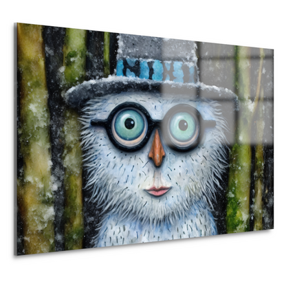 Uil met Modieuze Bril in Sneeuw acrylglas