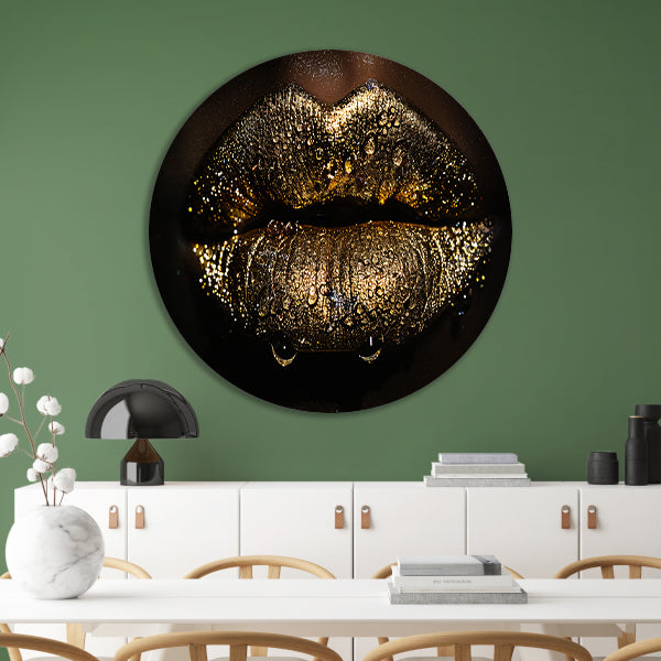 Betoverende gouden glitter lippen met waterdruppels forex muurcirkel