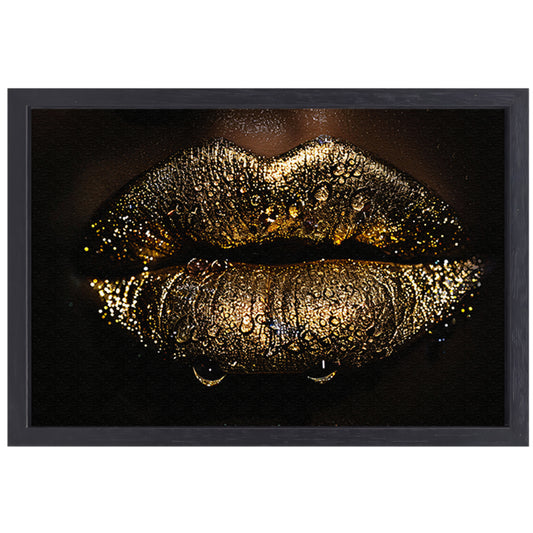Betoverende gouden glitter lippen met waterdruppels canvas met baklijst