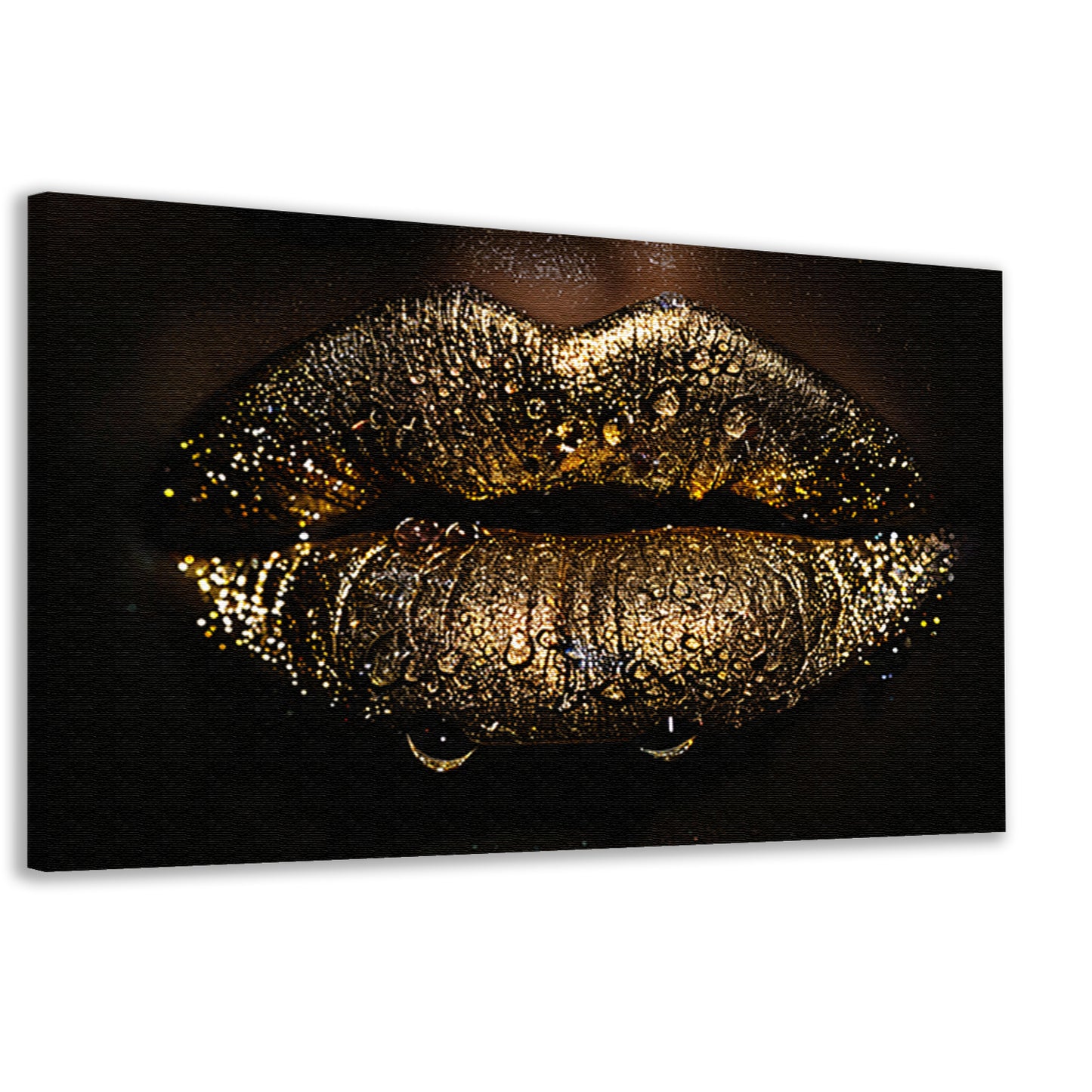 Betoverende gouden glitter lippen met waterdruppels canvas