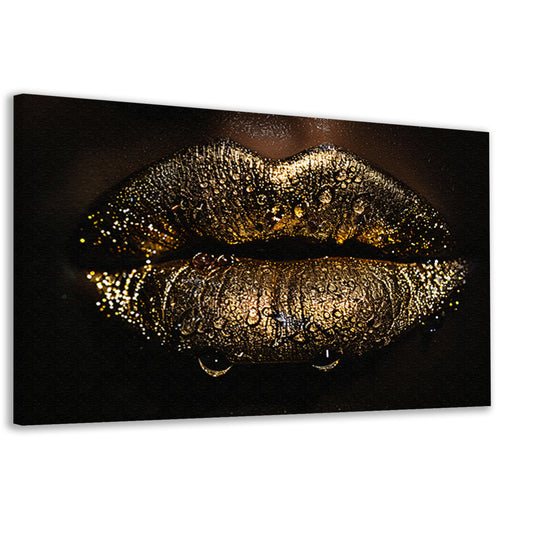Betoverende gouden glitter lippen met waterdruppels canvas