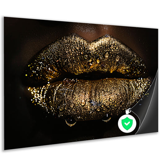 Betoverende gouden glitter lippen met waterdruppels poster