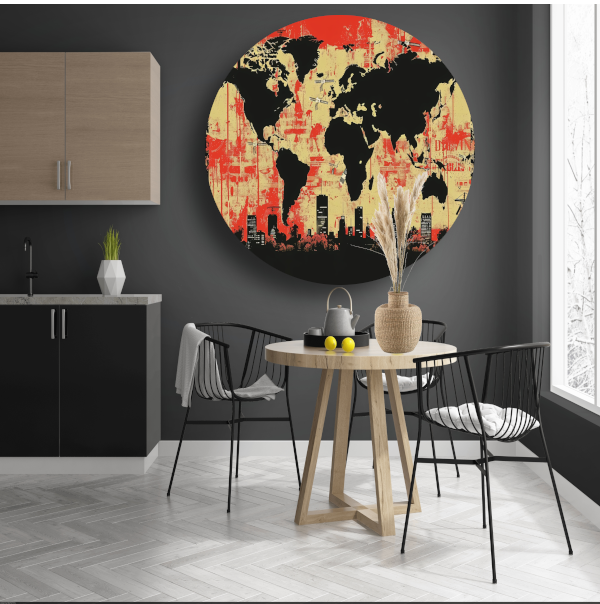 Minimalistische Wereldkaart aluminium muurcirkel